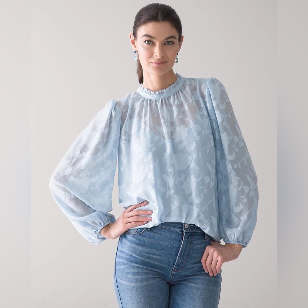 White House Black Market Ruffle Collar Floral Blouse